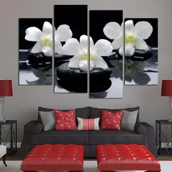 

HOt sell 4 Panels Black White Flower Canvas Painting Combined Oil Painting Hanging On The Wall free shipping promotion