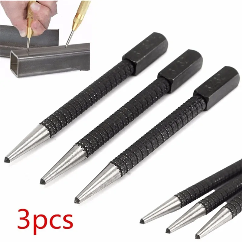 

3pcs/Set Power Tool Steel Center Punch Automatic Center Pin Set Point Metal Wood Scribe Spring Loaded Marking Tool Starting Hole
