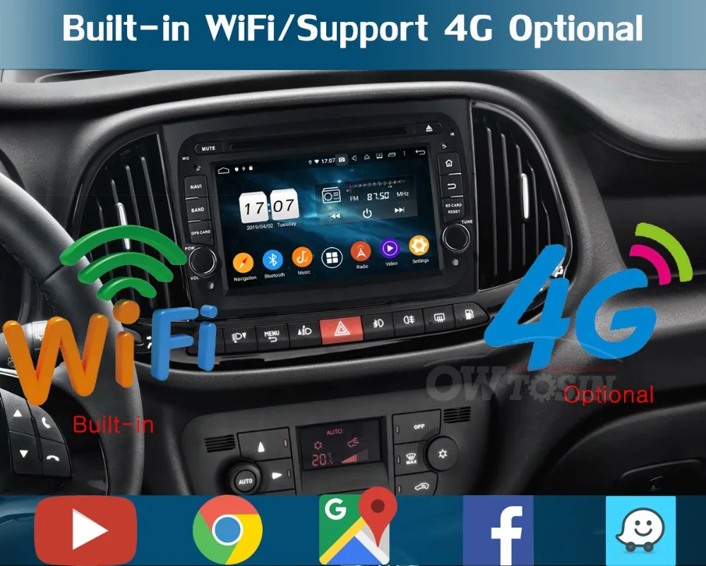 Excellent 7" IPS 8 Core 4G RAM+64G ROM Android 9.0 Car DVD Player For Fiat Doblo II 2015-2018 CarPlay Parrot BT Radio Adas Multimedia 9