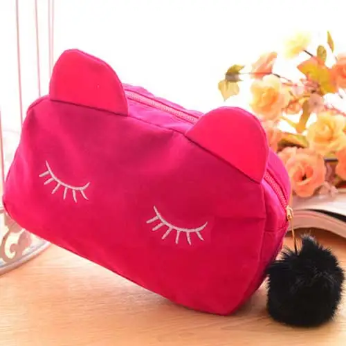 Rose Red Милый чехол для карандашей с кошкой, школьные принадлежности, плюшевый меховой мячик, чехол для карандашей для девочек, Hairball, пенал, Kawaii, чехол для карандашей - Цвет: Rose Red