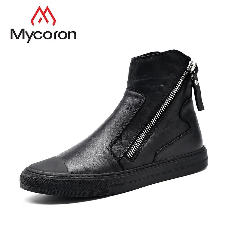 

MYCORON Men Warm Boots Winter Casual Boots Men Fashion Plush Snow Shoes Comfort Ankle Boots Leather Coturnos Masculino