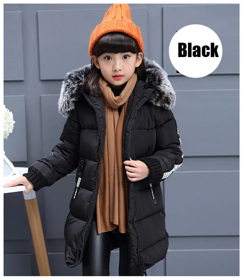 2018 Faux Fur Hood Jacket for Girls Children Snow Wear Parka Thick Cotton-Padded Winter Jacket for Children Christma Winter Coat (11)