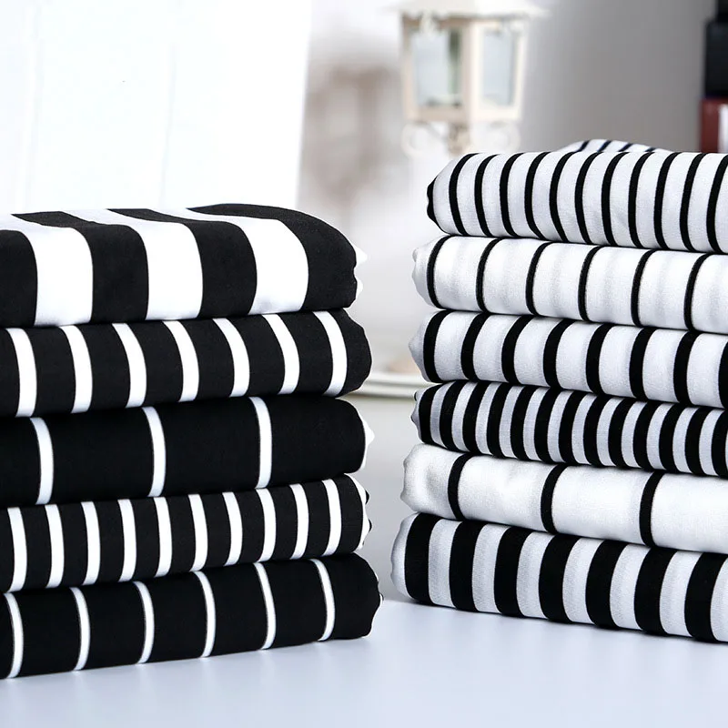 Wholesale 1Meter (Width 170cm) Stripe Knitted Stretch Spandex Weft Fabric For Dress Skirt Pajamas Underwear DIY Sewing