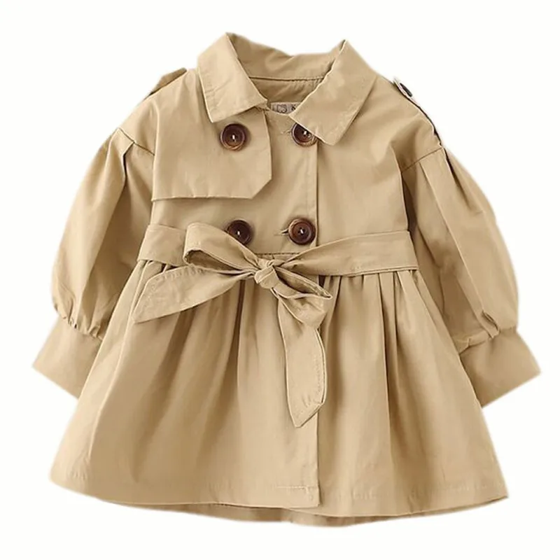 Осеннее пальто с длинными рукавами для маленьких девочек; Модная хлопковая верхняя одежда с бантом для малышей; куртки; одежда для детей; куртки принцессы - Цвет: Хаки