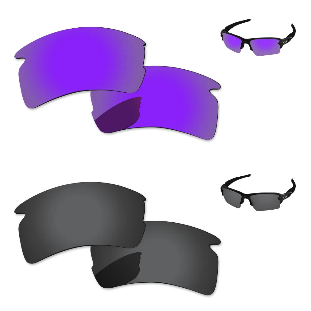 Черный и плазменных фиолетовый 2 пары ПОЛЯРИЗОВАННЫЕ замены Оптические стёкла для Flak 2.0 XL Солнцезащитные очки для женщин Рамки 100% UVA и UVB