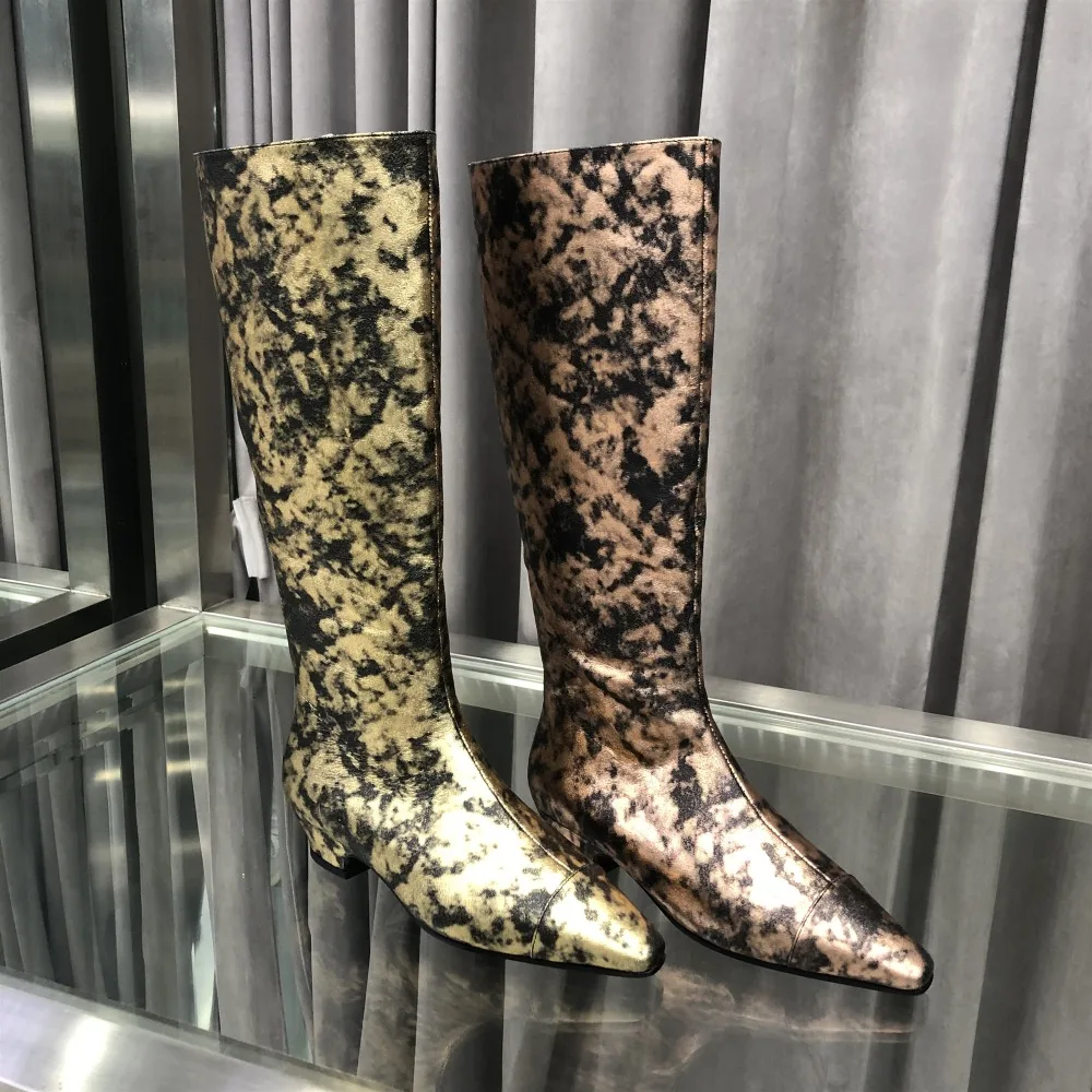 Haute 2018 Genou As Hiver Métal Femmes Éclatement Cuir Longues Show Or Véritable Motif Couleur Sexy Plat En golden Nouveau Bottes Chevalier rxwUtXYqvr