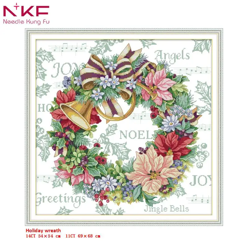 

NKF new Cross Stitch Kit Holiday wreath needlework DMC 11/14 CT DIY handmade embroidery Kit for room decor and gift