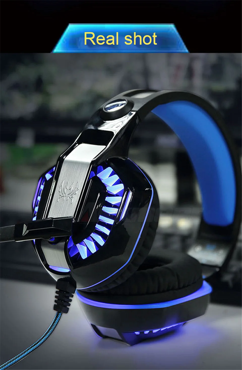 KOTION EACH PC Gaming Headset PC Gamer casque Stereo Headphones with Microphone Dazzle Lights Glow G2000 Upgrade for Computer (10)
