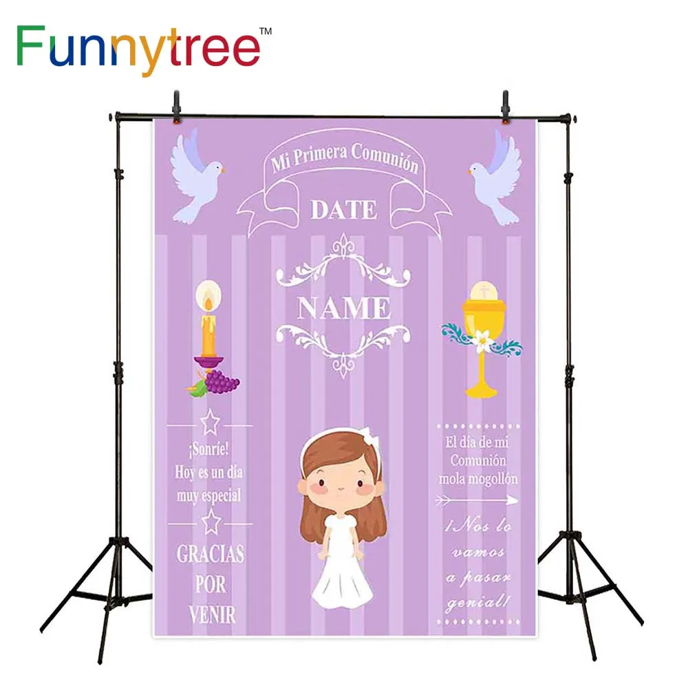 

Funnytree photography backdropsgirl communion cartoon purple stripe customize photocall photography studio funds new backdrops