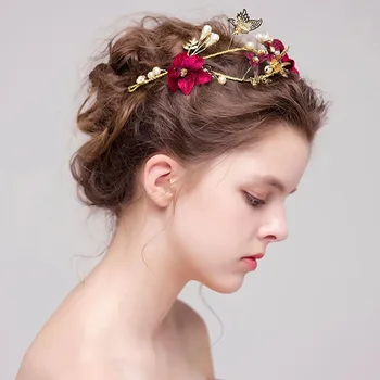 

FORSEVEN Gold Leaf Butterfly Flower Tiaras Rhinestone Coronal Bride Headpiece Princess Noiva Wedding Headdress Hair Ornaments