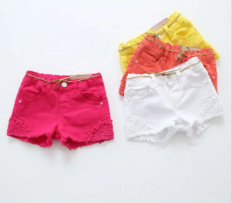 2018 Summer Baby Girls Fashion Shorts Embroidery Kids Cotton 4 Color Short Pants With Belt Child Casual |