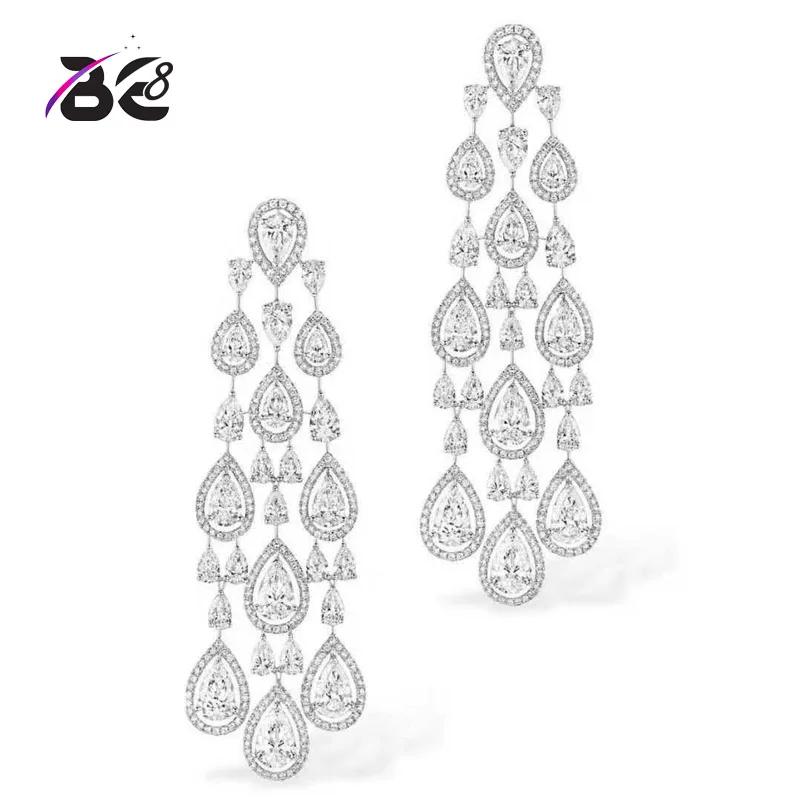 

Be 8 2018 Trendy Clear White Water Drop Cubic Zirconia Women Tassel Earring Brazil Style Drop Earring Brincos Bijoux Gifts E704