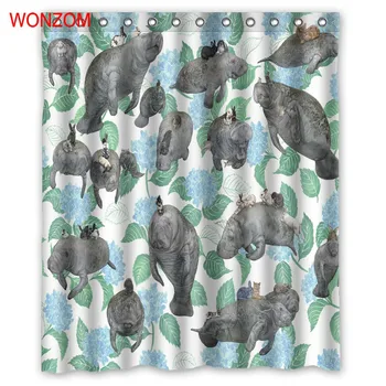 

WONZOM Sea Lion Turtle Seahorse Curtains with 12 Hooks For Bathroom Decor Modern Bath Waterproof Curtain Bathroom Accessories