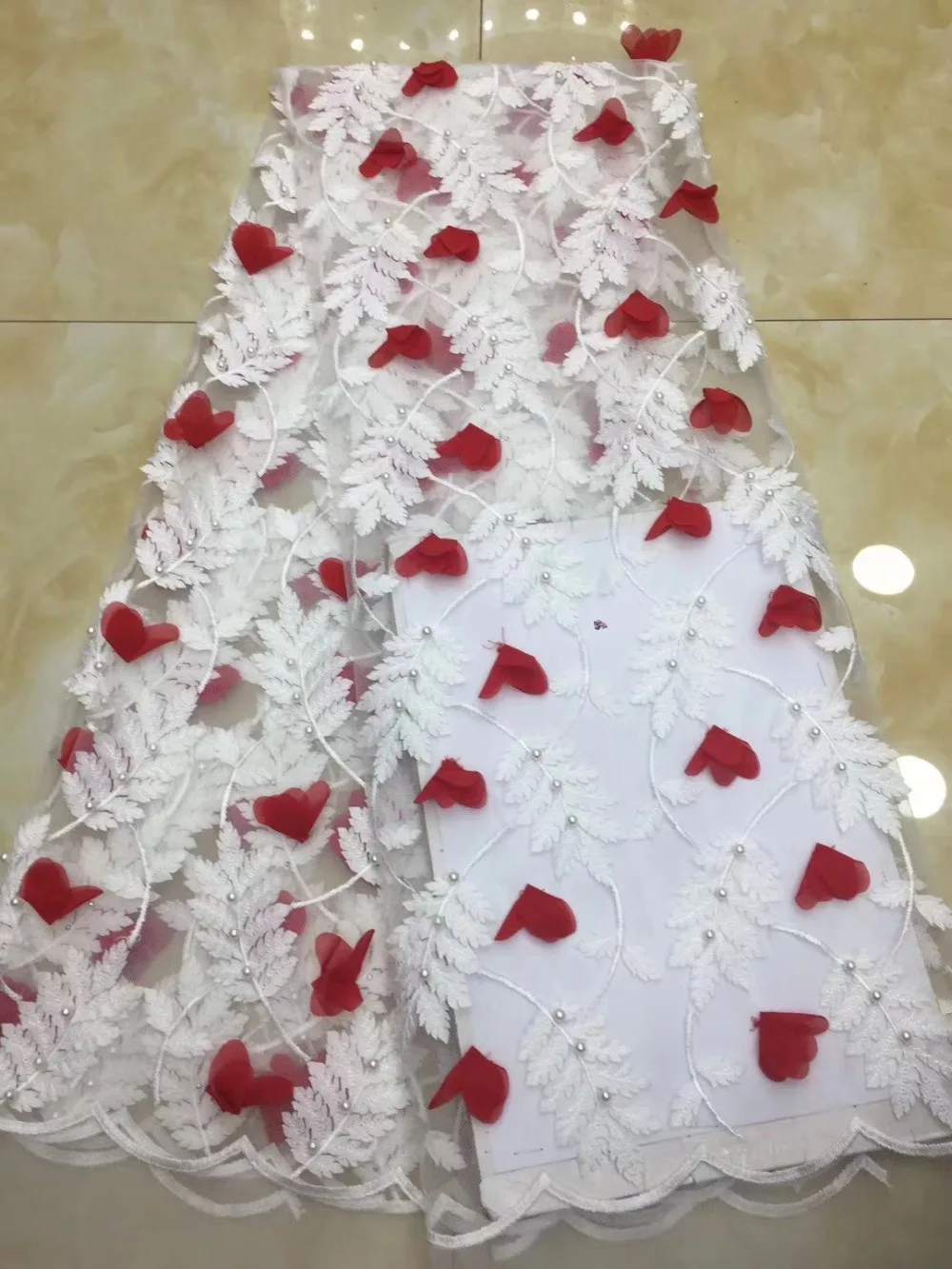 

3D flowers design with beads newcoming beaded net tulle lace fabric embroidery french lace for wedding dpno022