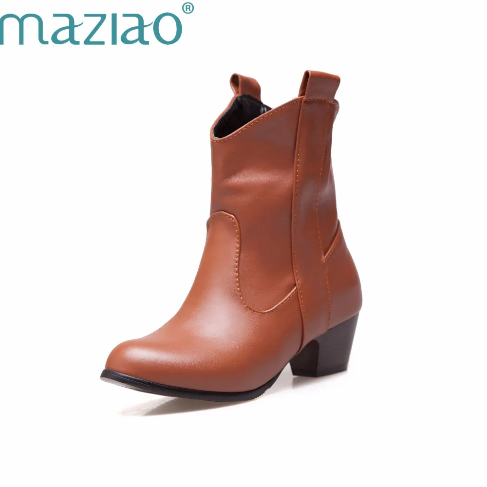 MAZIAO 2016 кожаные ковбойские сапоги в западном стиле женские короткие с круглым