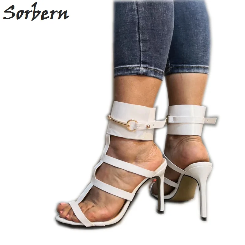 

Sorbern White T-Strap Women Sandal Slingbacks Summer Style Shoe High Heel Stilettos Heels Size 11 Streetwear Shoes Scarpin