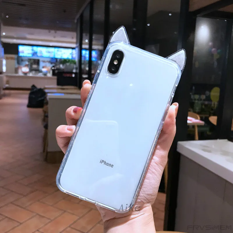 

Diamond Around Soft Case for iphone X XS MAX XR 10 6 6s 7 8 Plus Cute Bling Glitter Cat Ear Clear TPU Silicone Cover Dropproof