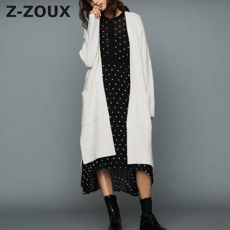 Z-ZOUX Для женщин свитер шерстяной свитер кардиган с длинными рукавами свободные длинные трикотажные куртки Универсальные женские пальто