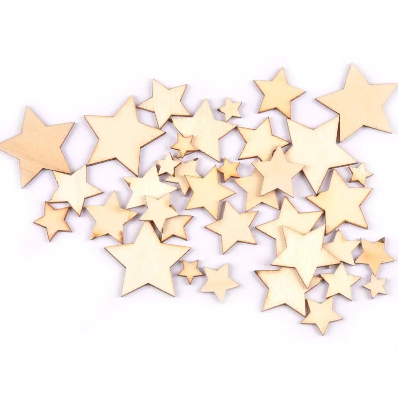 

50Pcs Natural Wooden Star Wood Decoration Handmade Craft Scrapbooking Accessories DIY Wooden Embellishments 10/15/20/35mm M0589