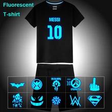 Летние неоновые, флуоресцентные Messi 10 Капитан Америка печатных Повседневное хлопковая детская футболка с длинными рукавами с Для мужчин комплекты майка, футболка и шорты, штаны
