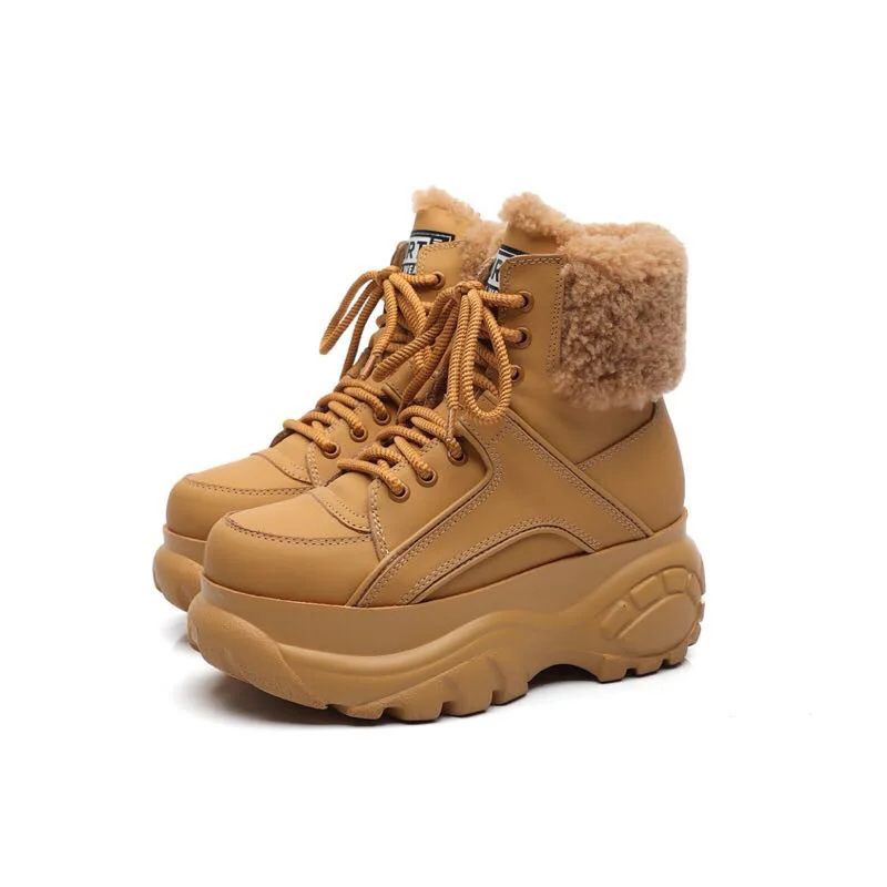 

luxury shoes women designers sneakers 2018 Autumn winter New High help warm wool Leather chunky Sneakers Lace-up shoes woman