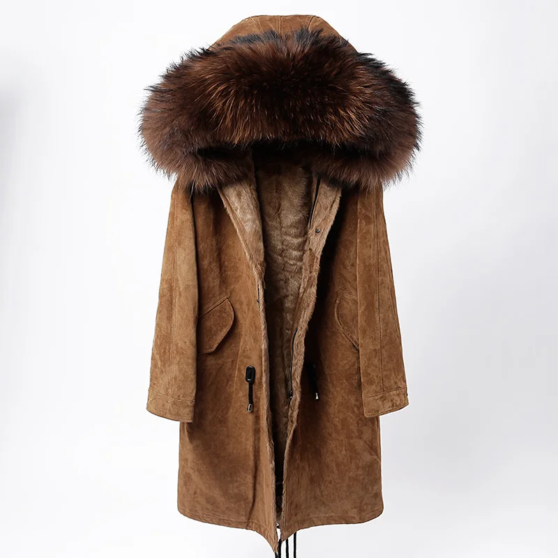 HUYOU женская повседневная куртка из натурального меха енота пальто размера плюс пальто из натурального меха