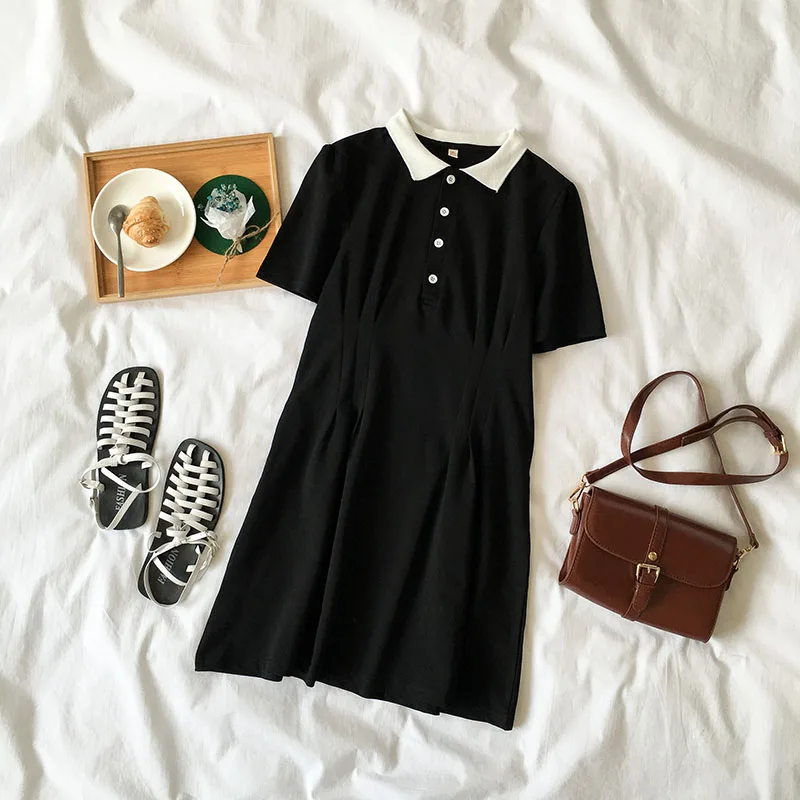 Black Single-Breasted Lapel Dress