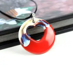 2014 уникальный два цвета сладкий в форме сердца яркий глазурь фарфора мода традиционных этнических керамической ожерелье N2113