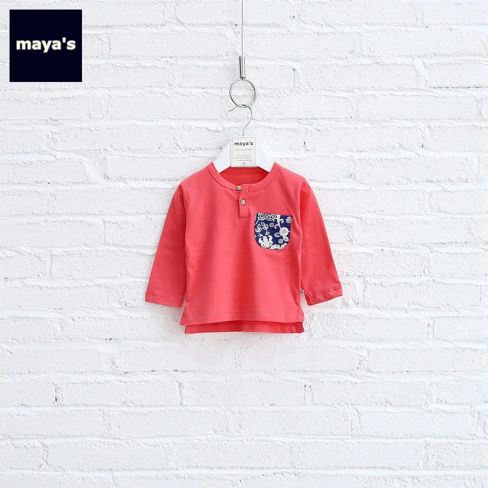 

Mayas Boys Soft Causal Pull On Henley Printed Pocket O-Neck Tops 2018 Spring Basis Toddler Shirts Children Clothing 71006