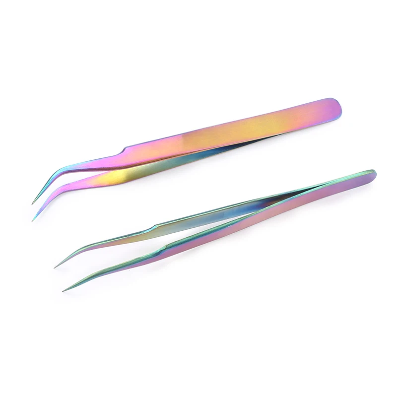 Qiao Plating effect Tweezers Bend New Stainless Steel Industrial Anti-static Cross Tweezers Sewing Accessories Tools