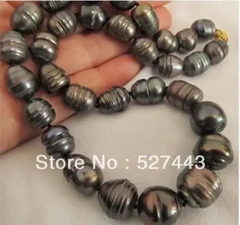 

Wholesale free shipping >>Noblest AA+ 12-13 mm black baroque pearl necklace 18"