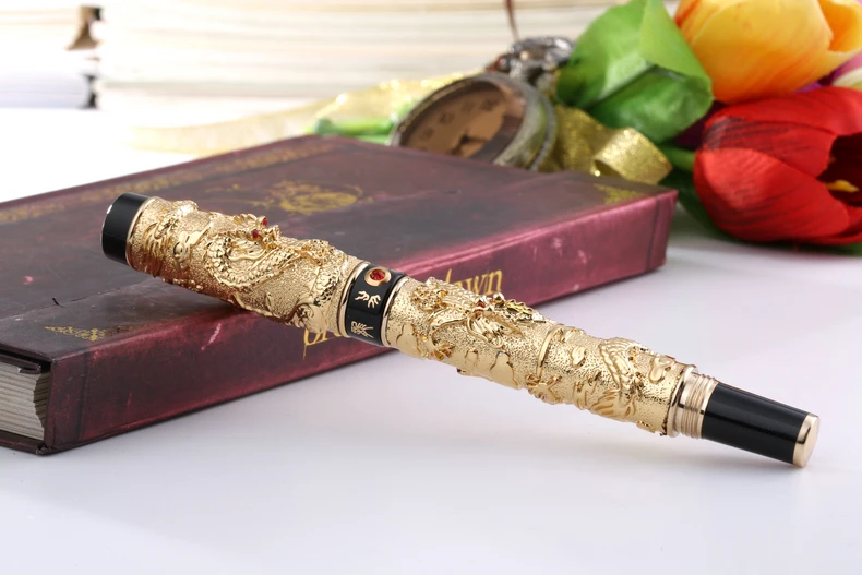 Gold and Black Jinhao роскошный перламутровый перьевая ручка с оригинальной коробкой для подарка - Цвет: Gold and Black