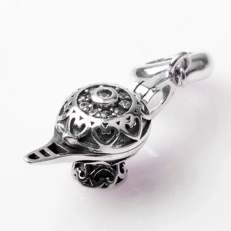 

Authentic 925 Sterling Silver Bead Charm Vintage Aladdin lamp With Crystal Pendant Bead Fit Pandora Bracelet DIY Jewelry