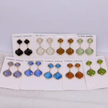

Faceted Clover stones Small size Mix colors drop earrings&metal dangle earring Trendy jewelry 4 Pairs for women 2469
