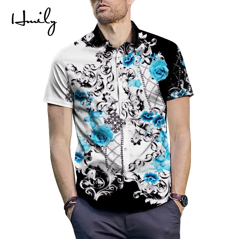 HMILY Мужская рубашка бренд цветочный принт мужские летние рубашки уличная Свободная Повседневная рубашка с коротким рукавом мужские топы