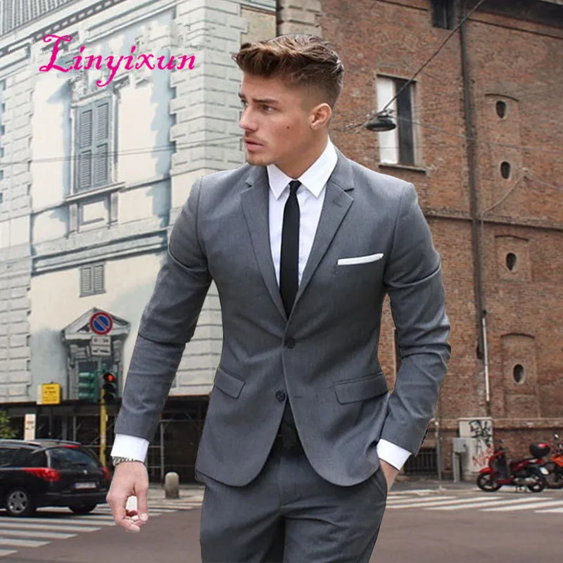 Linyixun мужской костюм terno masculino серый костюм homme для свадьбы на заказ мужские костюмы ternos masculino