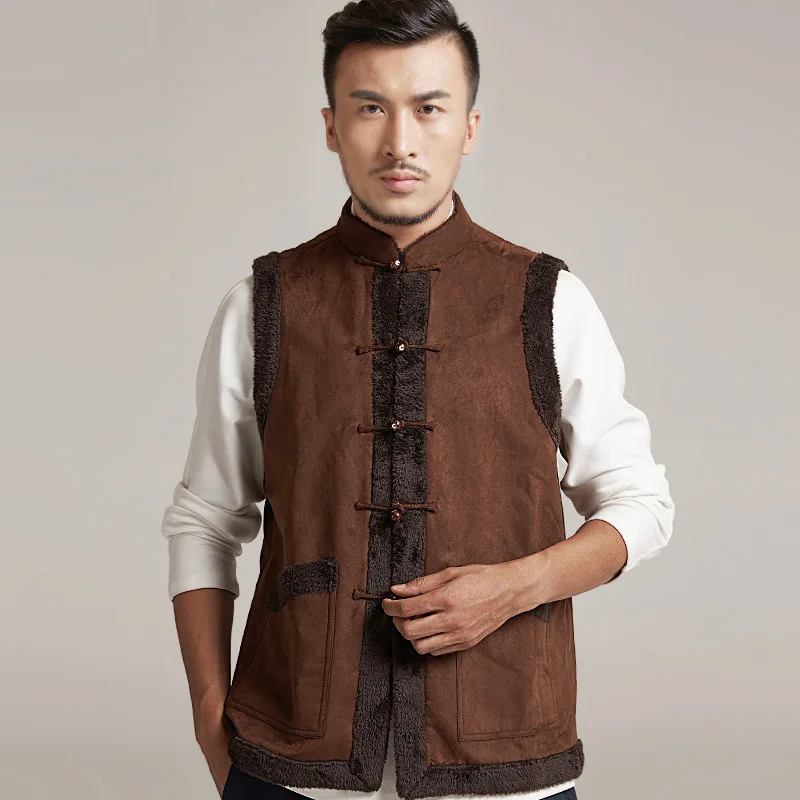 

High quality Chinese Tang Vest Black Coffee Martial arts Tops Men Kung fu Wushu Vest Sleeveless tai chi Clothing Tang Cool Vest
