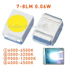 100 pçs/lote smd led super higt luz branca brilhante, natureza/quente/fria, diodo emissor de luz 7-8lm lâmpada contas s