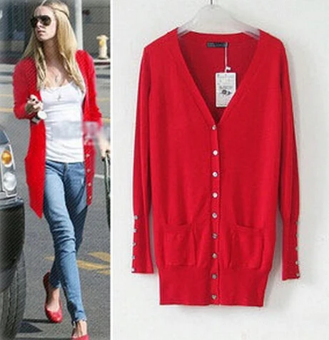 

new Fashion Mid-long Solid Shell Button sweater Womens Cardigans plus size