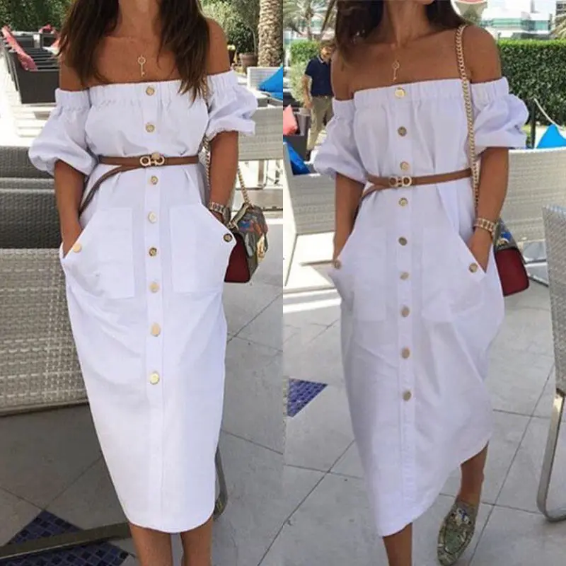 

Women Summer Boho Evening Party Beach Dress Sundress White Summer Costume