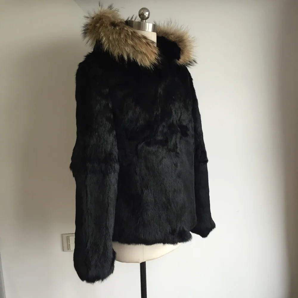Меховая верхняя одежда с капюшоном с натуральным кроличьим мехом, пальто с большим мехом енота, капюшон TSR144