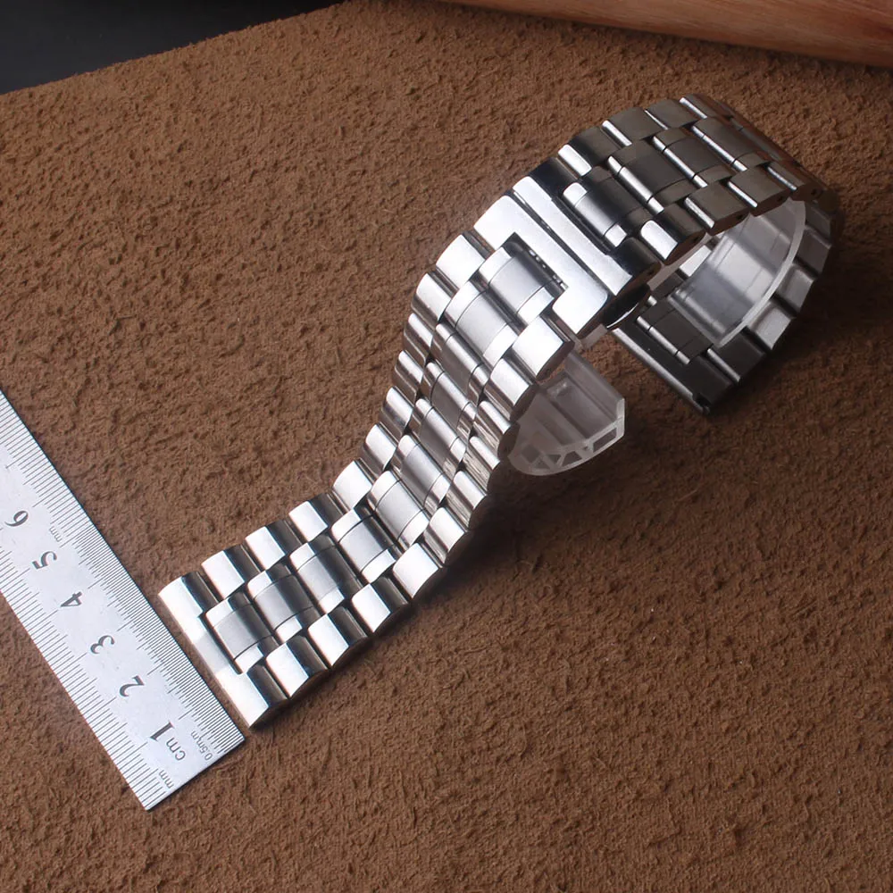 Width 22mm 24mm 26mm 28mm 30mm Watchband Stainless Steel Silver Watches Strap Bracelets Butterfly Buckle Deployment Big Size men | Наручные