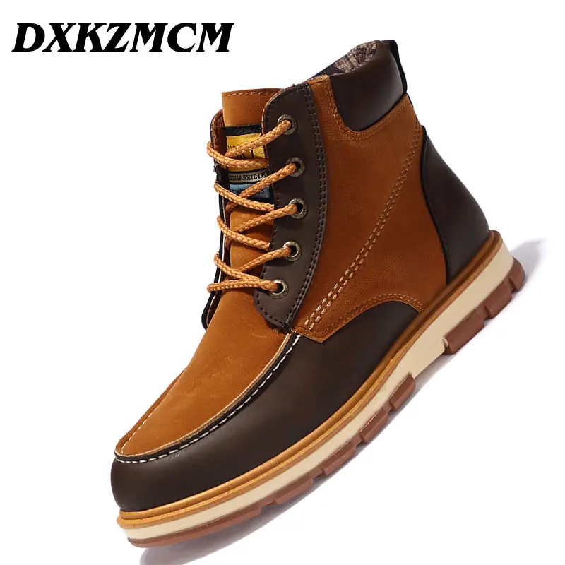 

DXKZMCM Warm Men's Winter Leather Ankle Boots Men Winter Handmade Snow Boots Leisure Winter Boots Shoes Men