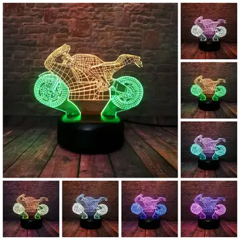 

Flash 3D Nightlight LED Mixed 7 Colors Changing Light Colorful Motorcycle Model Motorbike Light-up Toys