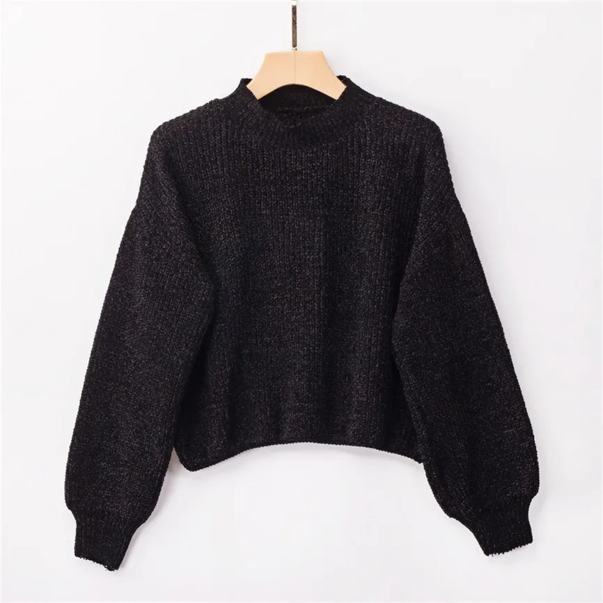 

Sweater Woman Winter Pullover Plus Size Women Knitted Solid Long Sleeve O-Neck Sweater Short Blouse Invierno Mujer Dropship L#19