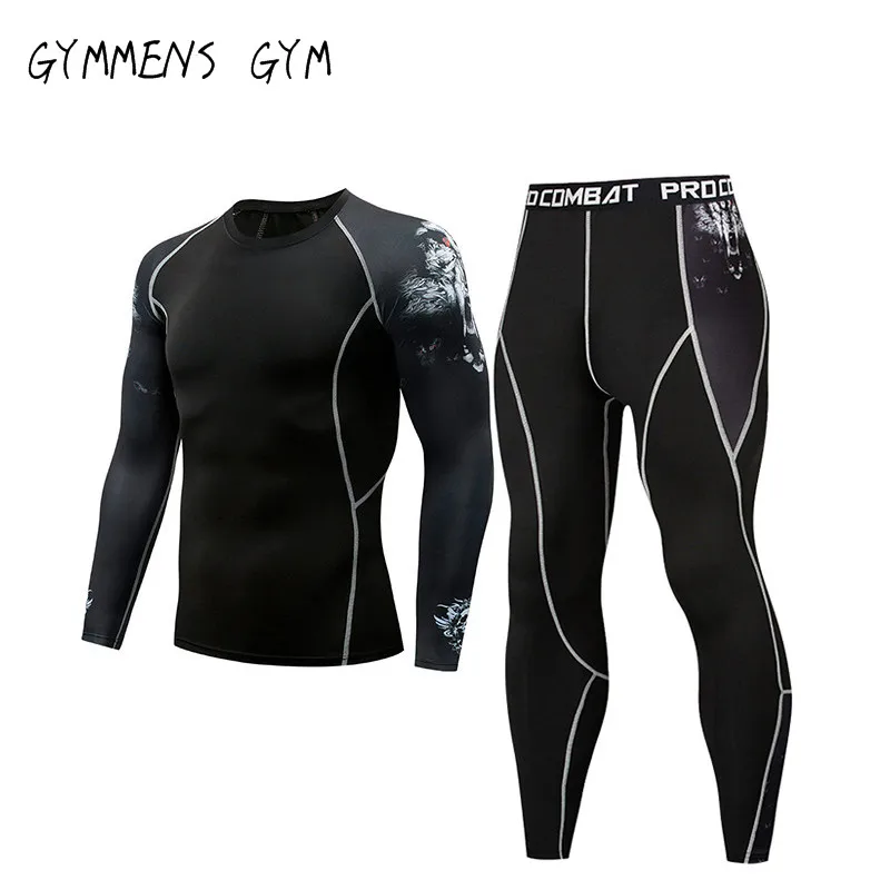 Спортивный мужской компрессионный спортивный костюм для фитнеса, облегающий спортивный комплект, футболка, леггинсы, мужская спортивная одежда, спортивный костюм для бега - Цвет: 96