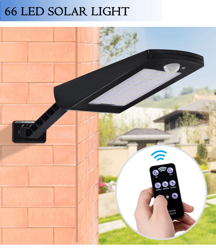 

Solar Light 66 Led 3 Modes 2 Angles Ip65 Rotable 900Lm Nightlight Outdoor Wireless Waterproof Solar Light For Garden Wall Lamp