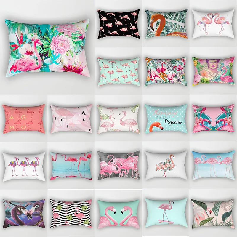 

Tropical flamingoes pattern pillow cases rectangle travel two sides printing pillow covers 50*30cm