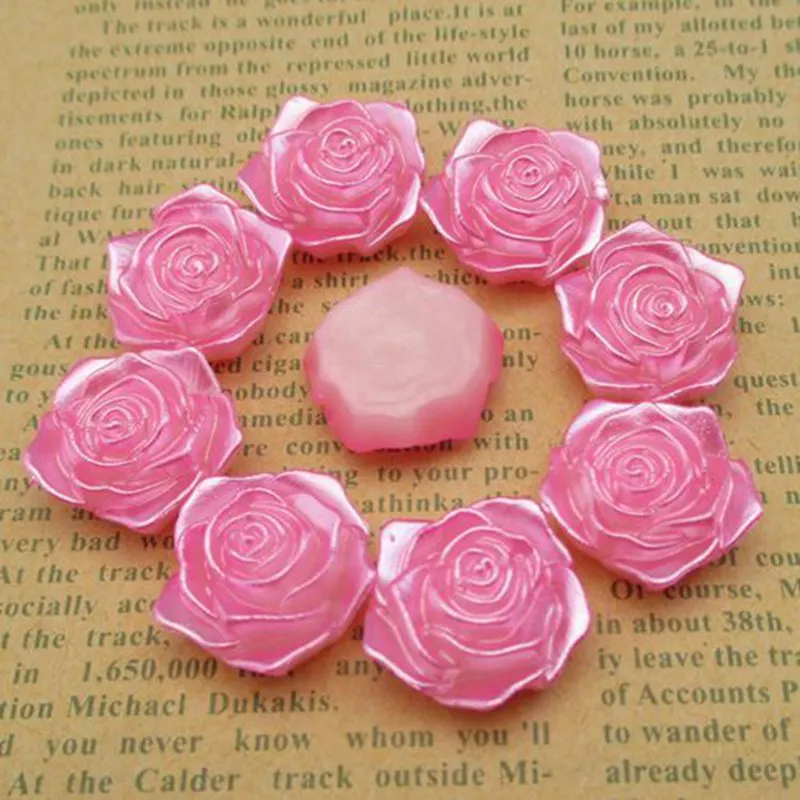 

100pcs/lot 18mm*19mm Flower Rose Flat Back Imitation Pearls Beads For Jewelry Making Phone Decoration DIY 003001007