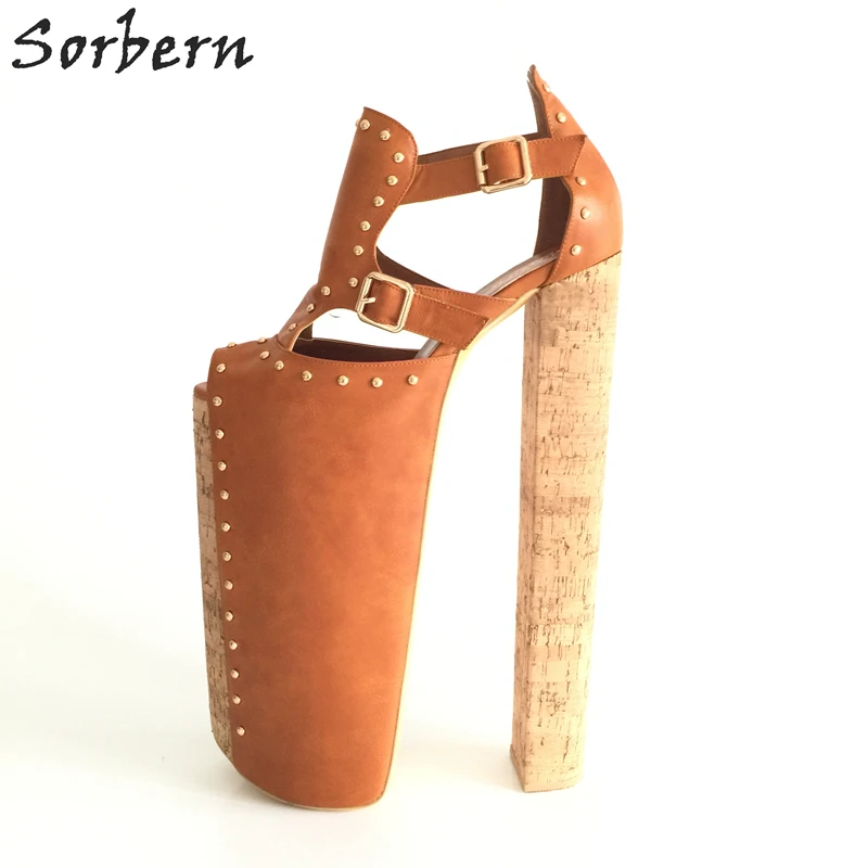 

Sorbern DIY Thick Heels Women Sandals Shoes Size 14 Chunky Heels 35cm Platform 25cm Shoes Ladies Peep Toe Cover Heels Real Image